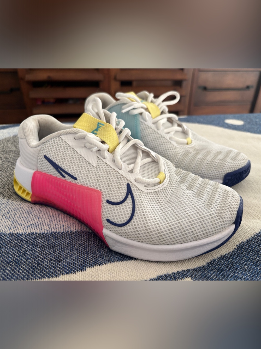 Women Nike Metcom 9 Sneakers with Pink, Yellow & Blue Accents